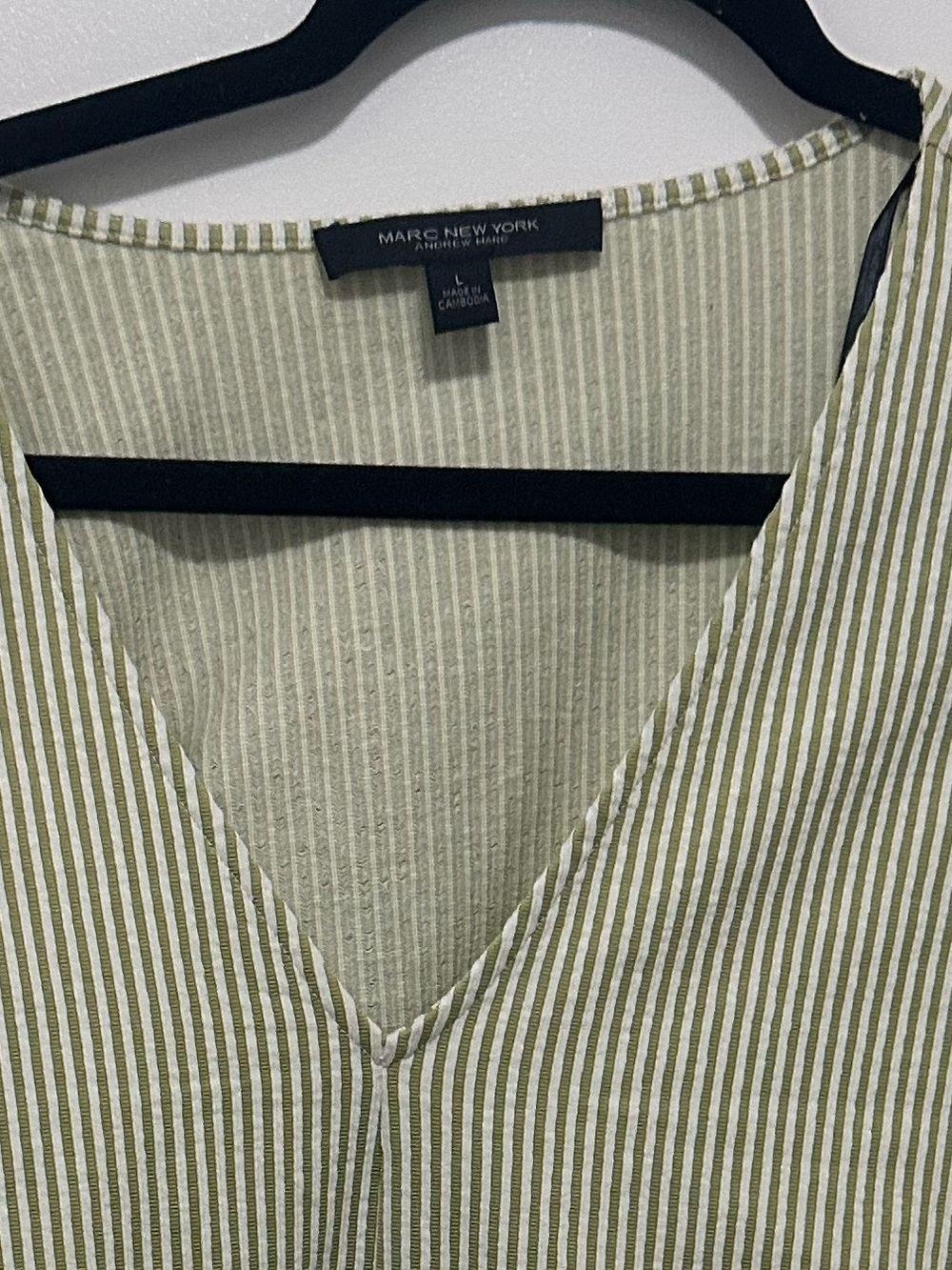 Marc New York Olive and White Striped V-Neck Tank
